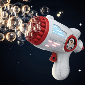 1pc, Bubble Gun, Electric Automatic Soap Rocket Bubble Machine, Portable Outdoor Party Gifts, Wedding Party Supplies, LED Light Blower Playthings (Color: 32 Holes-red)