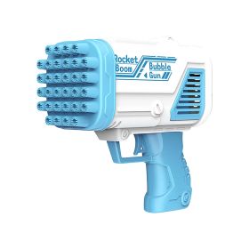 1pc, Bubble Gun, Electric Automatic Soap Rocket Bubble Machine, Portable Outdoor Party Gifts, Wedding Party Supplies, LED Light Blower Playthings (Color: 32 Holes-blue)