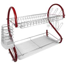 Better Chef 22" 2-Level Colored-Chrome-Plated S-Shaped Dish Rack (Color: Red)